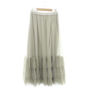24SS チュールスカート ロング フレア 36 オリーブ グレー
