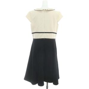 TOCCA ルミナス ワンピース ミモレ ロング 半袖 ステンカラー バイカラー 大きいサイズ 6 XL アイボリー 黒 ブラック