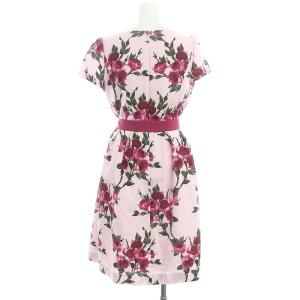 M'S GRACY ローズプリントノースリーブワンピース ひざ丈 半袖 タック 花柄 40 M ピンク