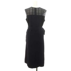 ANAYI 24AW シアーストライプ切り替えフレア ワンピース 38 ネイビー