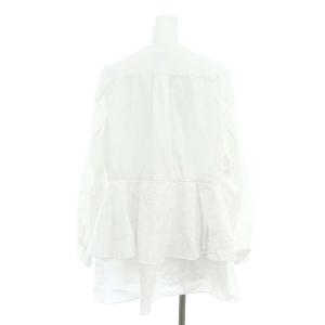 Drawer コットンドビーペプラムノーカラーブラウス 長袖 前開き 38 白 ホワイト /DO OS