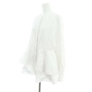 Drawer コットンドビーペプラムノーカラーブラウス 長袖 前開き 38 白 ホワイト /DO OS