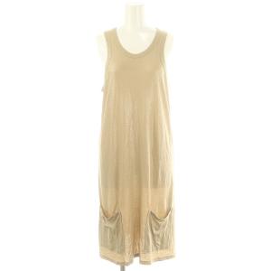 ノースリーブワンピース 膝丈 ラメ糸 リネン混 40 ベージュ