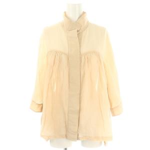 ギャザー ブラウス 八分袖 シルク混 40 ベージュ