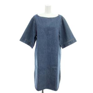 デニムワンピース ひざ丈 五分袖 38 青 ブルー /MF OS