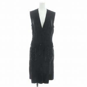 ビジューポケットロングジレ リネン 36 ブラック