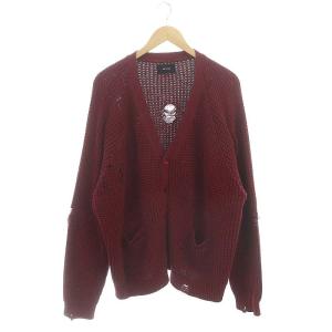 SAVAGE BREED ニットカーディガン 長袖 Vネック ダメージ加工 L ボルドー /DO OS