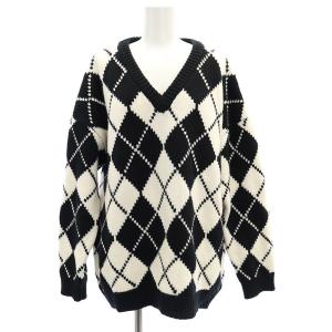 22AW Argyle Vネック プルオーバー ニット セーター 長袖 アーガイル オーバーサイズ 黒 ブラック