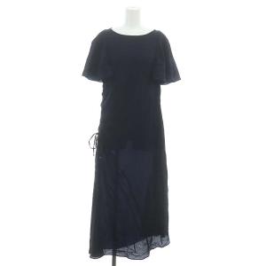 23AW サイドギャザーワンピース 半袖 ロング 2 紺 ネイビー /NR OS