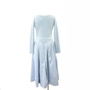 LOUNIE ニット ポリエステルタフタ切替 ワンピース 長袖 マキシ丈 ロング ドッキング ボートネック 36 水色