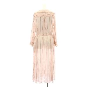 ANAYI ストライプクルーネックワンピース ロング 長袖 シアー キュプラ 38 ピンク