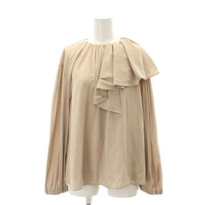 アシンメトリーフリルカラーブラウス 長袖 ギャザー プルオーバー F ベージュ