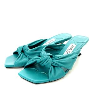 AVENUE レザー ミュール サンダル ハイヒール スクエアトゥ レザー 35 22cm 水色 ブルー