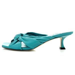 JIMMY CHOO AVENUE レザー ミュール サンダル ハイヒール スクエアトゥ レザー 35 22cm 水色 ブルー