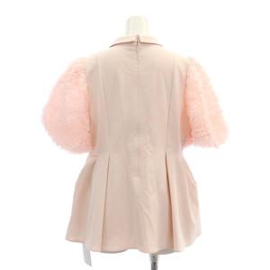 CELFORD 24SS 襟付きブラウス 半袖 ボリュームスリーブ チュールフリル プルオーバー ペプラム 38 ピンク