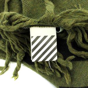 Off-White マフラー ロゴデザイン フリンジ カーキ 黒 ブラック