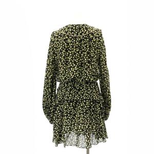 N°21 スタープリント フリル ワンピース 膝丈 長袖 シルク 36 黒 黄 /HK OS SH