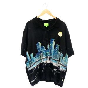 MANHATTAN TOP オープンカラー シャツ 半袖 総柄 XL 黒 ブラック マルチカラー /MI