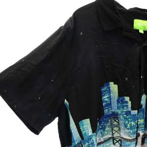 HUF MANHATTAN TOP オープンカラー シャツ 半袖 総柄 XL 黒 ブラック マルチカラー /MI