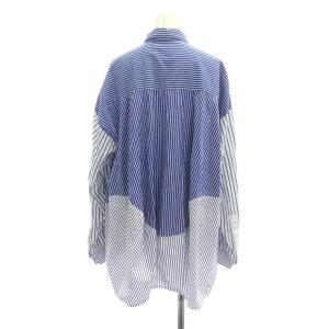 nagonstans 23AW egg drape shirt シャツ 切替 ボーダー 長袖 M 青 白 ブルー ホワイト