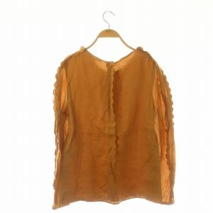 Chloe スカラップ ブラウス 長袖 クルーネック 麻 リネン ラミー 40 XL ベージュ