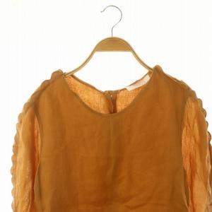 Chloe スカラップ ブラウス 長袖 クルーネック 麻 リネン ラミー 40 XL ベージュ