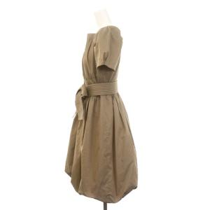 BURBERRY BLACK LABEL タック パフスリーブ バルーンワンピース ひざ丈 半袖 ベルト付き 38 S ベージュ