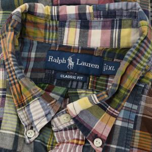 RALPH LAUREN CLASSIC FIT マドラスチェック 半袖シャツ ボタンダウン コットン XL 緑 グリーン