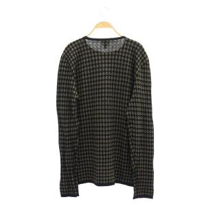 ARMANI COLLEZIONI 総柄ウールニット セーター 長袖 クルーネック 千鳥格子柄 52 黒 ブラック