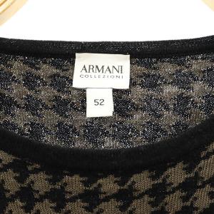 ARMANI COLLEZIONI 総柄ウールニット セーター 長袖 クルーネック 千鳥格子柄 52 黒 ブラック