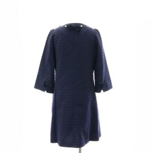 LANVIN en Bleu 8分袖 パール ノーカラーコート ロング 36 S 紺 ネイビー /SY OS