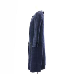 LANVIN en Bleu 8分袖 パール ノーカラーコート ロング 36 S 紺 ネイビー /SY OS
