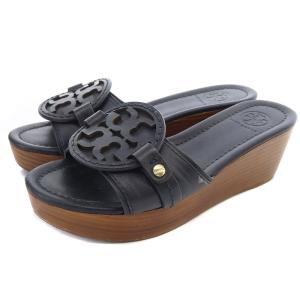 ウェッジサンダル ミュール レザー 6M 23cm 黒 ブラック