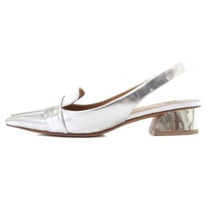 TORY BURCH テーパードスクエアトゥ スリングバックパンプス サンダル ストラップ 6M 23cm シルバー色