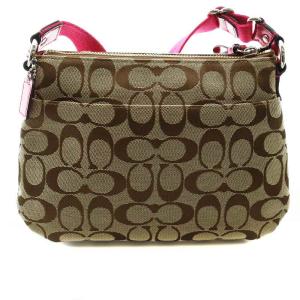COACH タグ付き シグネチャー ショルダーバッグ キャンバス 総柄 ベージュ ピンク F48755