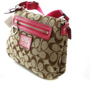 COACH タグ付き シグネチャー ショルダーバッグ キャンバス 総柄 ベージュ ピンク F48755