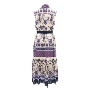 GRACE CONTINENTAL 23AW スカーフプリントAラインワンピース ノースリーブ ロング ベルト付き 38 アイボリー 紫 パープル