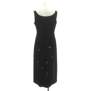 SYBILLA ウール カシミヤ混 花刺繍 ノースリーブワンピース ロング 黒 ブラック