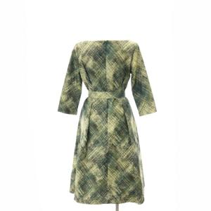 SYBILLA タックワンピース 七分袖 ロング リボンベルト付き 緑 グリーン