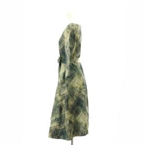 SYBILLA タックワンピース 七分袖 ロング リボンベルト付き 緑 グリーン