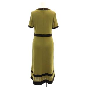 SYBILLA Vネックワンピース ロング 半袖 バイカラー ベルベット 切替 40 カーキ