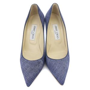 JIMMY CHOO AGNES デニムレザー ポインテッドトゥ パンプス ピンヒール 38 25cm 紺 ネイビー /SR12