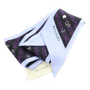 BVLGARI シルク スネーク 総柄 スカーフ 水色 ブルー 黒 ブラック 紫 パープル