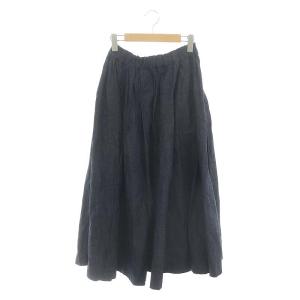 シャンブレーデニム タックスカート ギャザースカート ロング 1 紺 インディゴ /ES OS