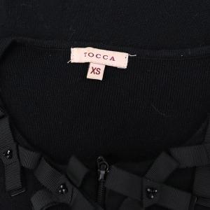 TOCCA リボン フルジップ カーディガン ニット 長袖 リブ ビーズ ショート丈 XS 黒 ブラック