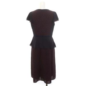 ANAYI ドットプリントペプラムワンピース ロング 半袖 フレアスリーブ 36 紺 ネイビー