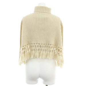 HYKE ウール タートルネック ニットケープ タッセル フリンジ リブ ベージュ