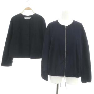 3Way ノーカラーブルゾン ノーカラージャケット 2点セット 2ピース ジップアップ 比翼ボタン 36 紺 ネイビー