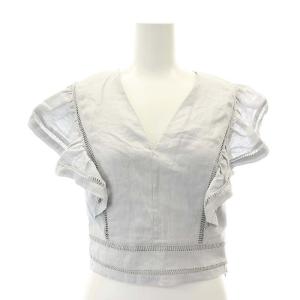 リネン フリルスリーブショートブラウス シャツ プルオーバー 36 S グレー /SY OS