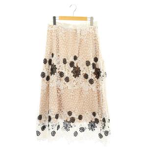 フラワーレースフレアスカート ロング イージー チュール 38 白 ホワイト